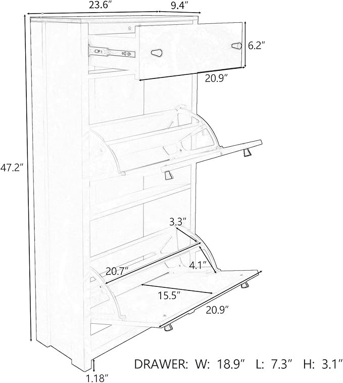 Modern Shoe Cabinet with 2 Flip Doors and 1 Storage Drawer Free-Standing Wooden Shoe Rack Shoe Storage Organizer for Entryway Hallway Small Space(Black&Natural)
