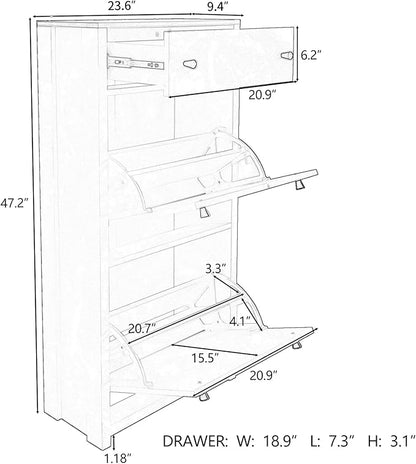 Modern Shoe Cabinet with 2 Flip Doors and 1 Storage Drawer Free-Standing Wooden Shoe Rack Shoe Storage Organizer for Entryway Hallway Small Space(Black&Natural)