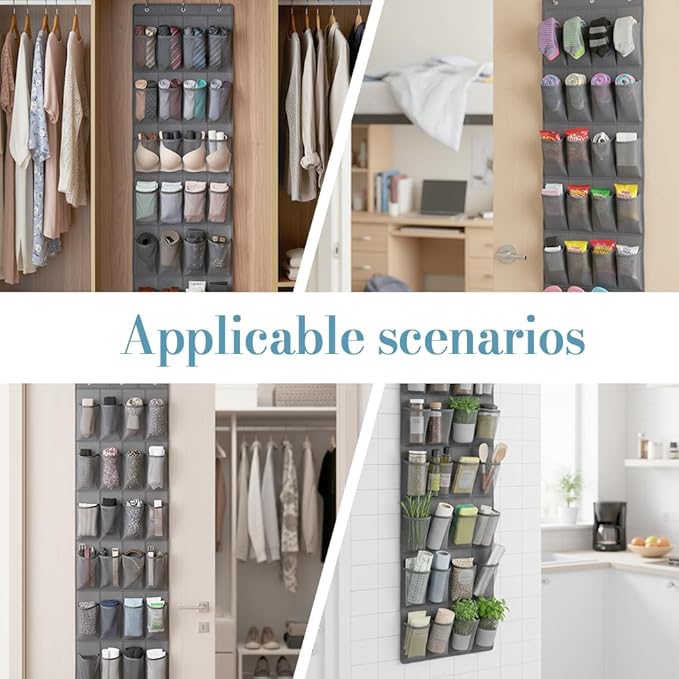 MiOYOOW Over the Door Shoe Organizer, Large Hanging Shoe Organizers Hanger Storage Holder with 24 Mesh Pockets & Hooks for Narrow Closet, Bedroom, Bathroom Shoes, Accessories