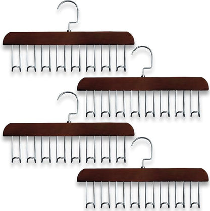 Belt Hanger 4Pcs Belt Hanger with 32 Hooks Bra Hangers for Closet,Space-Saving Wooden Closet Hanger Organizer for Ties, Scarves, Bras,Tank, Tops (Brown)