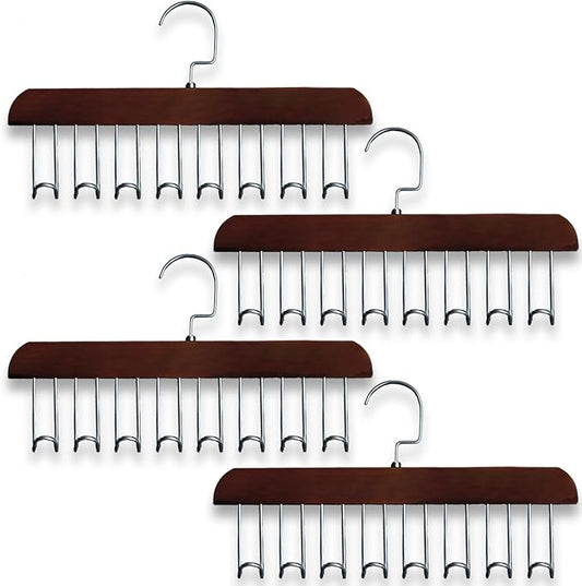 Belt Hanger 4Pcs Belt Hanger with 32 Hooks Bra Hangers for Closet,Space-Saving Wooden Closet Hanger Organizer for Ties, Scarves, Bras,Tank, Tops (Brown)
