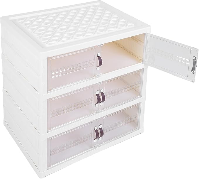 Zerodis Boot Shoe Boxes Box Multi Layer Foldable Shoe Organizer with Magnetic Door for Organizing Shoes Shoe Storage Box Stackable Plastic Shoe (3 Tier)
