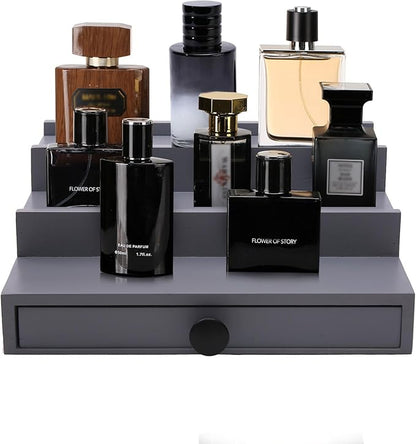 3 Tier Cologne Organizer for Men - Wooden Cologne Perfume Display Stand with Drawer and Hidden Compartment, Mens Cologne Rack Holder Shelf for Organizing and Storing
