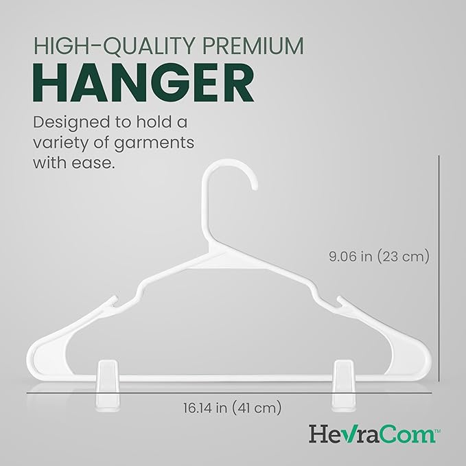 Clothes Hangers Strong Heavy Duty Non Slip Hangers 50 Pack with 10 Clips - Space Saving Coat and Pants Hangers with Clips, Skirt Hanger and Pant Hanger for Closet Organization Hangers Plastic 50 Pack