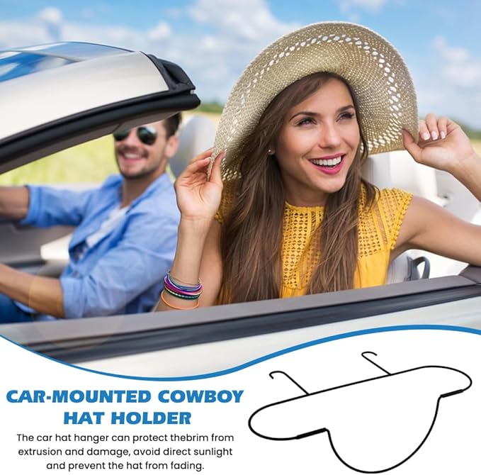 2Pcs Cowboy Hat Holder for Car, Folding Cowboy Hat Rack for keeping Hats Shape, Hardhat Holder for Truck Automotive Seat Back Hook Hats Organizer