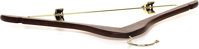 Quality Wooden Skirt Hangers with Clips, 10-Pack Smooth Solid Wood Pants Hangers with Durable Adjustable Metal Clips, Swivel Hook, Coat, Jacket, Blouse Suit Hangers (Walnut - Gold Hook, 10)