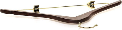Quality Wooden Skirt Hangers with Clips, 10-Pack Smooth Solid Wood Pants Hangers with Durable Adjustable Metal Clips, Swivel Hook, Coat, Jacket, Blouse Suit Hangers (Walnut - Gold Hook, 10)