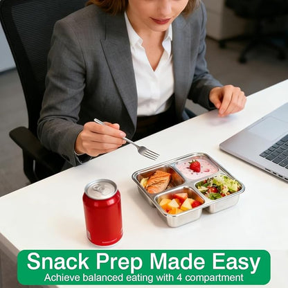 4 Pack Stainless Steel Snack Containers with Lids, Lunchable Container 4 Compartment Snack Containers, Small Bento Lunch Box Divided Food Storage for Portion Control Meal Prep Reusable Snackle
