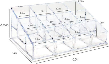 Isaac Jacobs Clear Acrylic 12 Compartment Nail Polish Holder, Organizer for Makeup, Essential Oils, Storage Solution, Rack Display (3 Rows (x4))