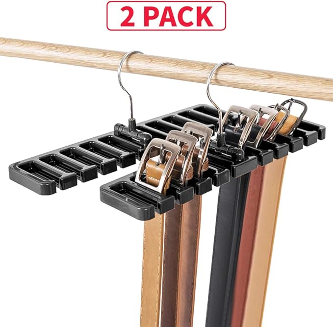 DIOMMELL 2 PCS Belts Rack, Storage Organizer, Hanger, Holder - Closet tie Racks Hangers Sturdy for Men Women, Black