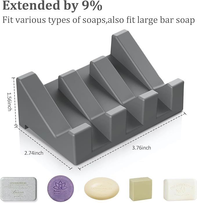 Silicone Soap Holder Self Draining Waterfall Drying Tray,Soap Dish for Shower Wall with Draining Easy to Clean and Store(3PCS), 3.8 x 2.8inch, 3*Dark Gray