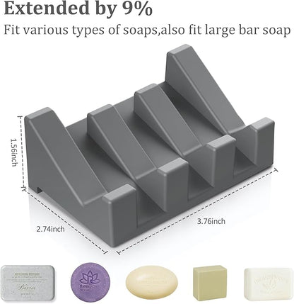 Silicone Soap Holder Self Draining Waterfall Drying Tray,Soap Dish for Shower Wall with Draining Easy to Clean and Store(3PCS), 3.8 x 2.8inch, 3*Dark Gray
