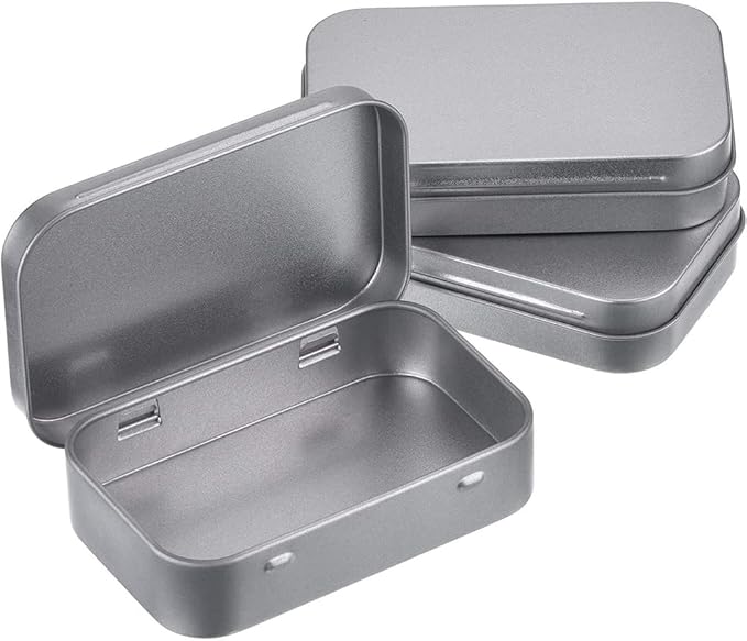 SECALIFE 3Pack Silver Metal Rectangular Hinged Tins Containers Basic Necessities Mini Portable Box Set for DIY Use, Home Organizer