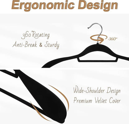 6 Pack Velvet Suit Hangers for Men with 360 Rotating Hooks, Space-Saving Non-Slip Jacket Hangers for Dress, Pants, Shirts, Skirts, Ties