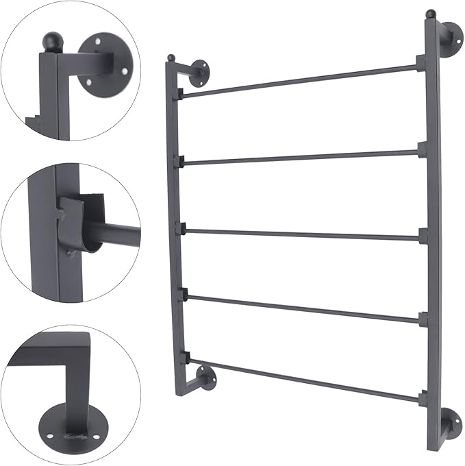Wall Mounted Scarf Rack, 5-Tier Metal Scarves Towels Rack Wall Display Silk Ribbon Storage Organizer Black Hijab Hanger for Flower Shop Retail Store (Black)