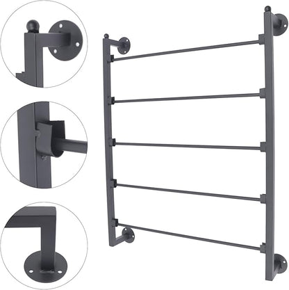 TFCFL 5 Tier Wall Mounted Scarf Rack, Retail Display Tie & Scarf, Belt Towel Hold, Ribbons Rack, Space-Saving Wrapping Paper Organizer Ribbon Holder (Black)