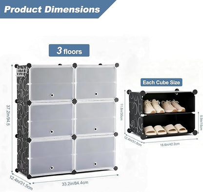 Simple Deluxe 6-Tier Shoe Rack Organizer with Doors, Stackable Shoe Storage Cabinet for Entryway Closet, Plastic Shoe Shelf with Metal Frame, Holds up to 24 Pairs for Bedroom Hallway, Black