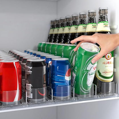Automatic Fridge Drink Organizer, Soda Can Dispenser for Refrigerator, Spring-Loaded Beverage Holder Rack (1 Row)
