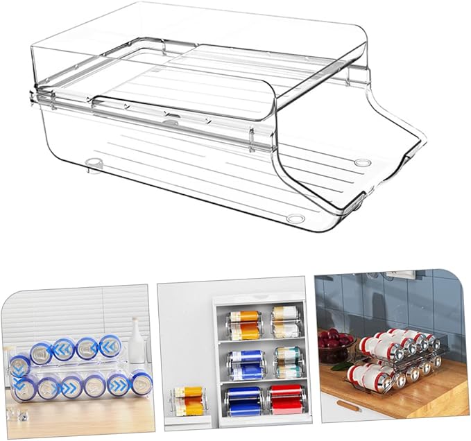 DECHOUS 1pcs Refrigerator Bins Organizer Double Beverage Storage Box for Fridge Large Capacity Can Dispenser Design for Tidy Kitchen and Pantry Organization