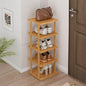 SAN HE Bamboo Shoe Rack 5Tier- Vertical Shoe Rack for Small Spaces, Tall Narrow Shoe Rack Organizer for Closet Entryway Corner Garage and Bedroom,Skinny Shoe Shelf with Free Stackable DIY