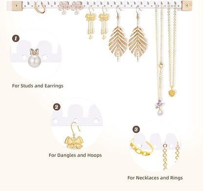 Earring Organizer Wall Mounted 4 Pack Earring Holder Hanging Jewelry Organizer Display for Stud/Hoop/Dangle Earring Necklace Bracelet Ring,White