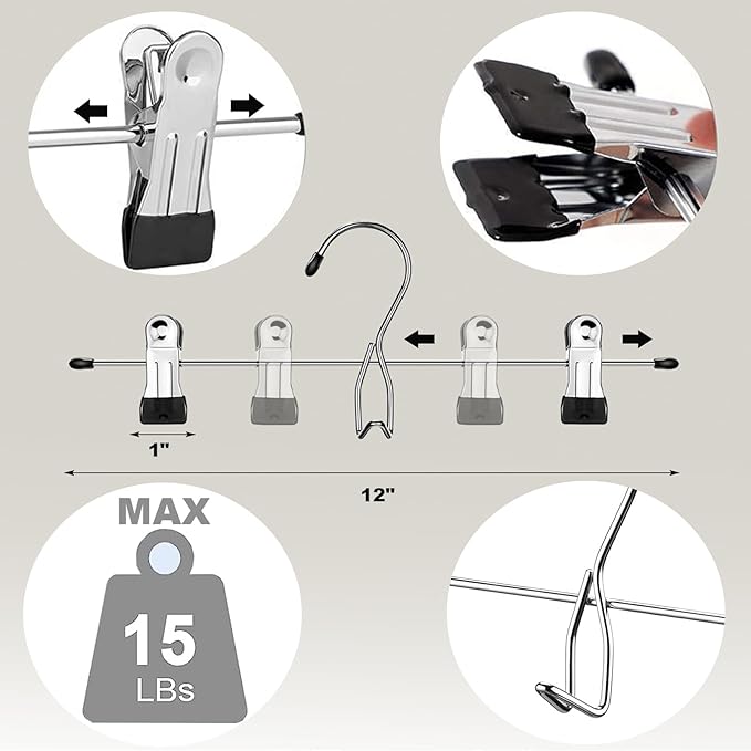 Pants Hangers with Clips, 20 Pack Stackable Skirts Hanger Space Saving, Hanging Closet Organizer and Storage for College Dorm Apartment