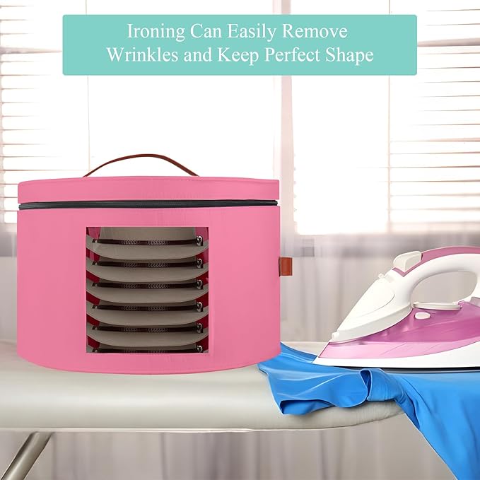 Samplife Hat Box,Hat Storage Box,Stackable Round Brim Hats Organizer Bag Container for Closet,Travel Hat Boxes for Women, Cowboy Hat Organizer, FoldableTravel Cap Boxes (05-Pink, 16.5" D x 10.5" H)