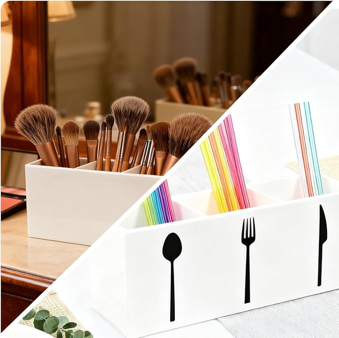 White Acrylic Cutlery Storage Organizer,Plastic Silverware Holder,Silverware Caddy 3 Section Tableware Plastic Holder for Kitchen Storage Indoor Outdoor Decoration Supplies