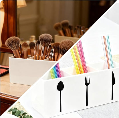 White Acrylic Cutlery Storage Organizer,Plastic Silverware Holder,Silverware Caddy 3 Section Tableware Plastic Holder for Kitchen Storage Indoor Outdoor Decoration Supplies