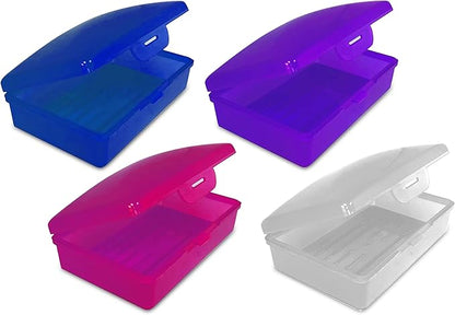 American Comb Travel Soap Container - Heavy Duty One-Piece Hinged Case for Gym & Camping - Fits Standard Bar Soap - Made in USA - Purple, White, Pink & Blue (Pack of 4)