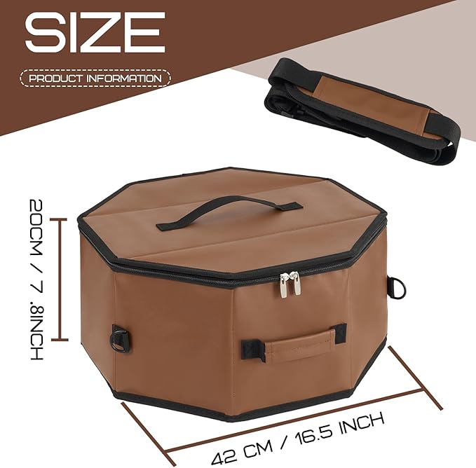 WERNNSAI Hat Storage Box for Cowboy & Wide BrimHats, OctagonalHat PU Leather Travel Case with Elastic Straps,Carry Handle Detachable Shoulder Strap,Dustproof, Travel & Home Closet Storage, Brown