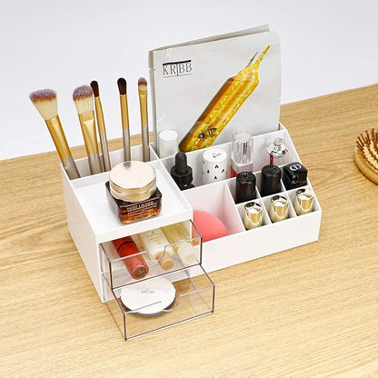 AfooBezos Multifunction Desk Organizer, Makeup Storage for Eyeshadows, Concealers, Powders, Nail Polish,9.65‘’x 4.8‘’x 3.67‘’ (White)