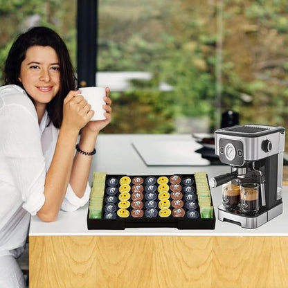 K Cup Holder Bamboo Coffee Pod Holder Drawer Organizer, Expandable K Cup Pod Storage Tea Bag Storage for Coffee Station Home Office and Kitchen （Black)