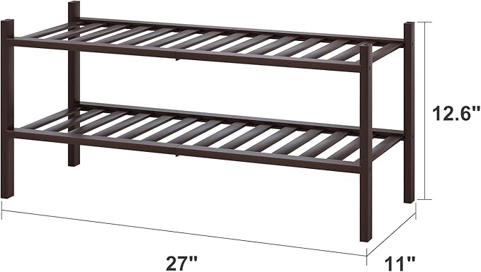 viewcare 2-Tier Shoe Rack for Entryway, Bamboo Shoe Rack for Closet, Free Standing Shoe Racks for Indoor Outdoor, Stackable Shoe Shelf Storage Organizer for Hallway Closet