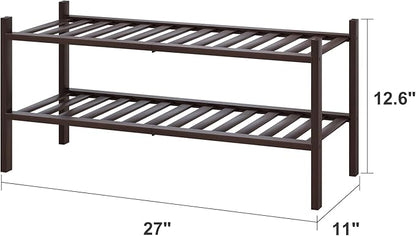 viewcare 2-Tier Shoe Rack for Entryway, Bamboo Shoe Rack for Closet, Free Standing Shoe Racks for Indoor Outdoor, Stackable Shoe Shelf Storage Organizer for Hallway Closet