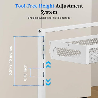 Petiza Metal Under Sink Organizer, Pull Out Cabinet Organizer Rack with Silk-Smooth Bottom Drawer, 5-Level Adjustable, Multi-Purpose Storage Shelf for Bathroom, Kitchen, Vanity, Pantry (2-Pack)