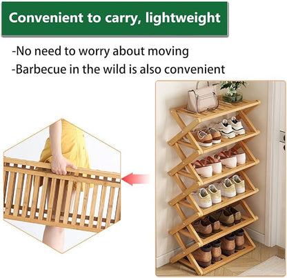 6 Tier Bamboo Shoe Rack,Portable Folding Shoe Storage Rack,Without Installation Small Shoe Rack Perfect for Corridors, Bedrooms and Small Spaces (6 Tier)