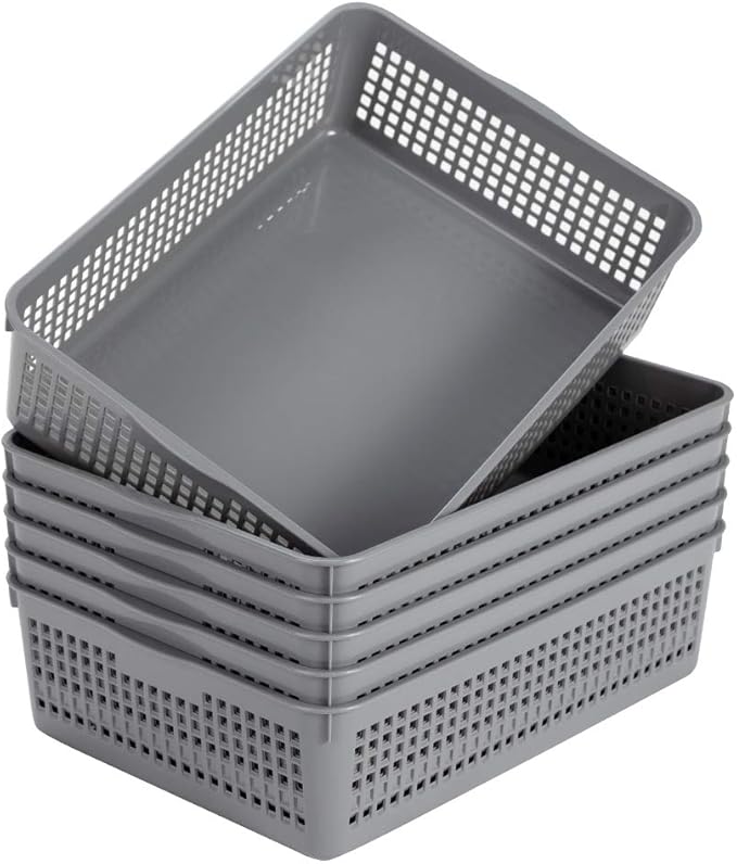 Eslite Plastic Organizing Baskets/Storage Tray Baskets,6-Pack,Gray
