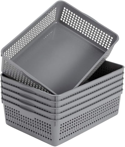 Eslite Plastic Organizing Baskets/Storage Tray Baskets,6-Pack,Gray