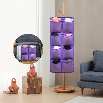 Dual Sided Hanging Closet Organizer Shoe Rack Holder with 26 Large Pockets (Purple)