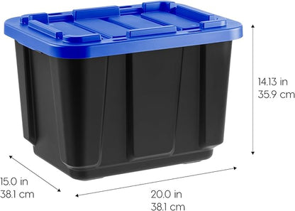 12 Gallon Rugged Plastic Storage Bins with Latching Lids - Stackable Heavy Duty Totes for Garage, Basement, Workshop, Camping and Home Organization, Black 4-Pack Utility Container Set