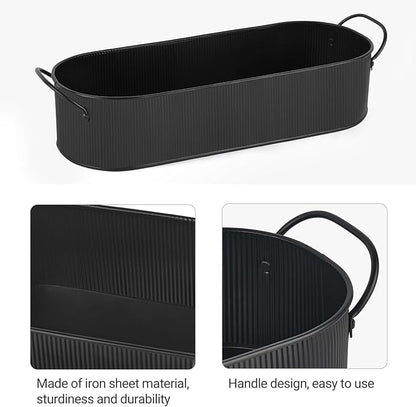 Mkono Metal Storage Basket for Toilet Tank Top Bathroom Decor, Galvanized Tray with Handle for Shelves, Farmhouse Toilet Paper Holder Organizing Bin Box for Countertop Living Room, Set of 2, Black