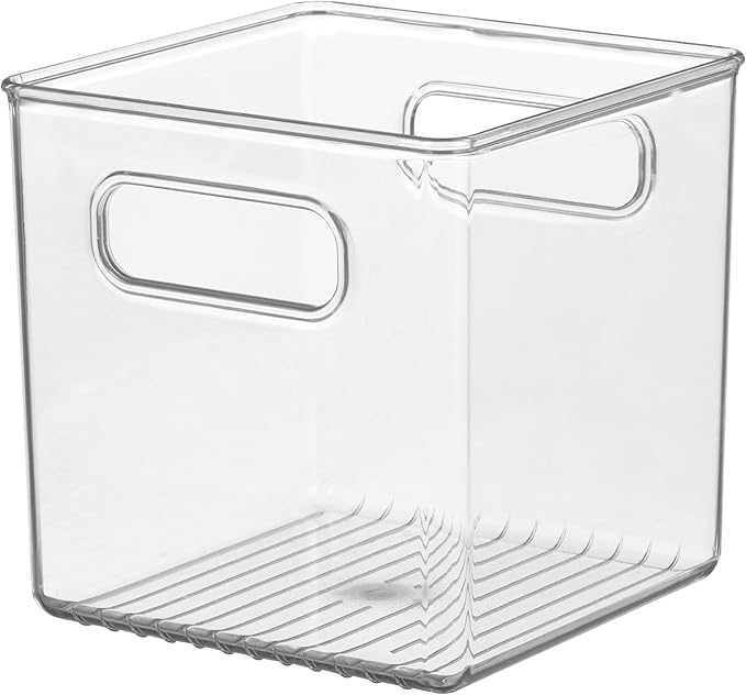 iDesign Recycled Plastic Pantry and Kitchen Storage, Freezer and Fridge Organizer Bin with Easy Grip Handles – 6” x 6” x 6”, Clear