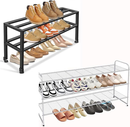 KEETDY 3-Tier Long Shoe Rack for Closet and 2 Tier Metal Shoe Organizer
