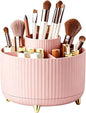 360°Rotating Makeup Brush Holder Organizer, Pink Countertop Cosmetic Display Case, Spinning Skincare Storage Carousel for Vanity, Desktop & Bathroom