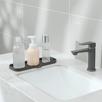 MicoYang Silicone Bathroom Soap Dishes with Drain Spout-Bathroom and Kitchen Sink Organizer,Sponge Holder,Dish Soap Tray,Perfect for Dispenser,Scrubber,Bottle,Cup on Sink or Counter-Coffee 12"×4"