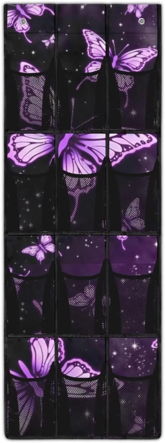 Generic Purple Butterfly Door Storage Organizer Elastic Over The Door Pantry Organizer Spandex Fabric Is Not Only Flexible But Also Allows The Bag to Fit Into Any Space Behind The Door