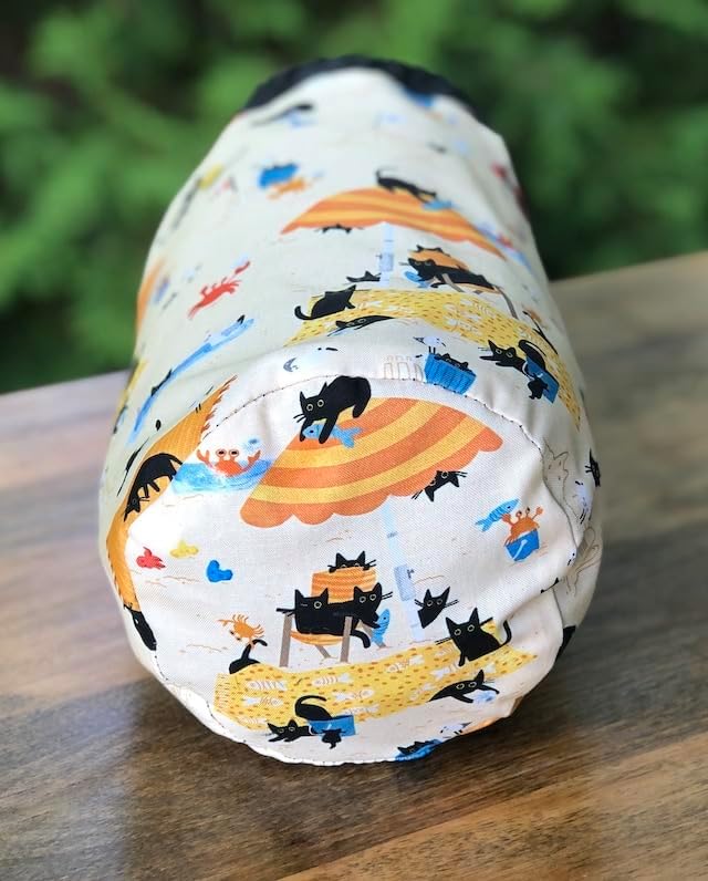 Black Cats on beach drawstring bag for knitting or crochet projects, Rummikub, Scrabble Mahjong tiles, reusable gift bag, Sandy Paws, The Suebee