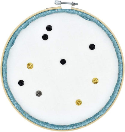 Round Badge Brooch Display Wall Hanging Pin Display Glitter Board Jewelry Storage Pin Collection Banner with Bamboo Hoop for Enamel Pins Buttons and Labels (Sky Blue-Faux Leather)
