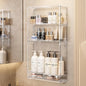 BOHOIDEE 3 Tiers Wall Acrylic Display Shelves with 2 Division Boards, Large Capactiy Acrylic Bathroom Organizer, Wall-Mounted Dustproof Makeup Organizer Storage for Bathroom, Kitchen, Room Decor